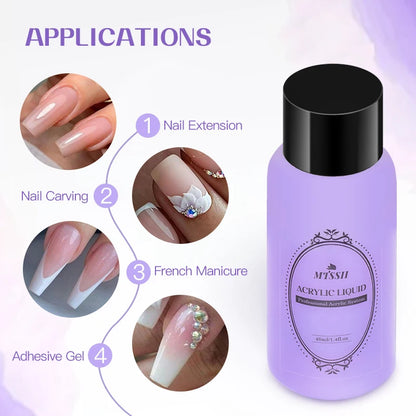 Nail Crystal Powder Kit – Acrylic Liquid Set with Pink & White Powder, Nail Brush for Extension & Carving, Beginner Set