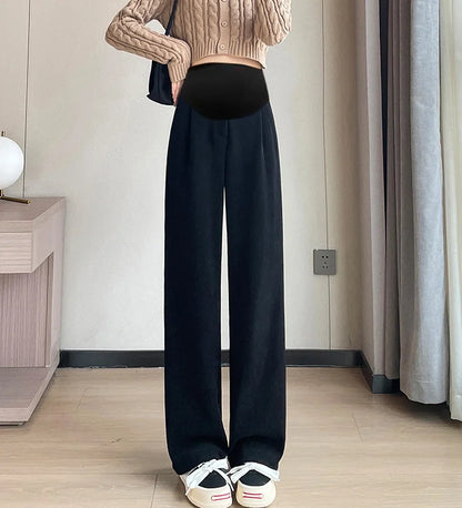 M-4XL Women’s Maternity Radish Pants – Cotton Fleece Ankle-Length Corduroy Sweatpants, High Waist Autumn Pregnancy Trousers