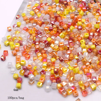 Pink Czech Glass Crystal Beads - 3mm 4mm 5mm Cube Square Candy Seed Beads for DIY Jewelry Making Charms