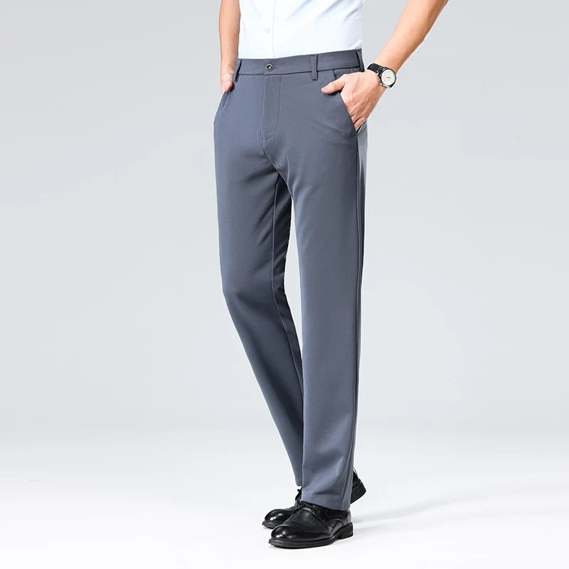 Men's Summer Fashion Suit Pants – Thin Business Casual Elastic Straight Leg Formal Trousers | Plus Size 28-42