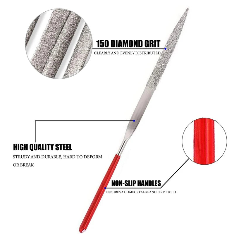 10Pcs Diamond Needle File Set - 3x140mm Mini Files for Stone, Glass, Metal Carving - Craft Hand Tools Kit