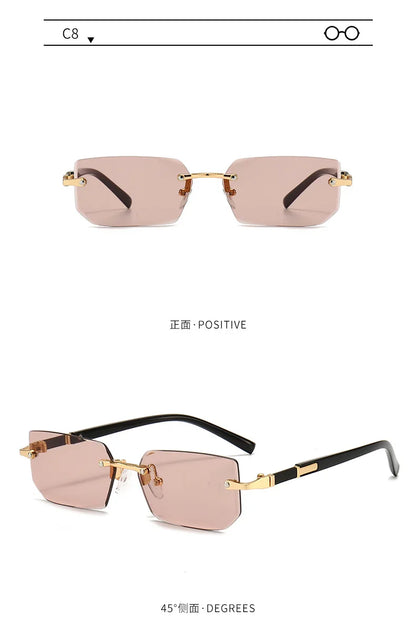 Rimless Rectangle Sunglasses — Fashion Small Square Shades for Men & Women, Summer Travel Eyewear
