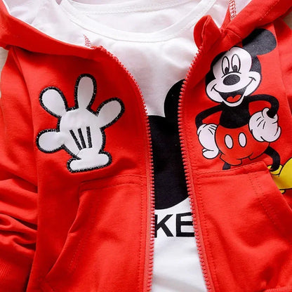 Boys Spring & Autumn Clothing Set – Mickey Cotton Hooded Coat, T-shirt & Pants 3PCS Casual Sportswear
