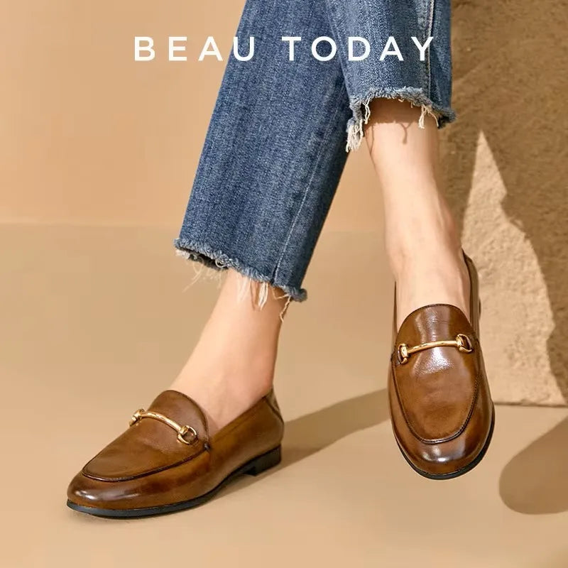 BEAUTODAY Women’s Dress Loafers – Cow Leather & Sheepskin Formal Business Shoes, Handmade Spring/Autumn 2025 27171