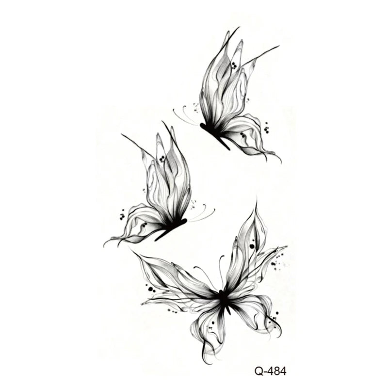 Waterproof Temporary Tattoo Stickers - Mini Black Rose, Butterfly, Arrow, Flower, Wings, Maori, and Snake Designs for Wrist and Neck
