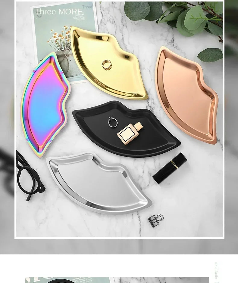 Stainless Steel Lip Shaped Jewelry Tray – Decorative Cosmetic Organizer & Metal Storage Dish
