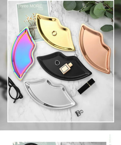 Stainless Steel Lip Shaped Jewelry Tray – Decorative Cosmetic Organizer & Metal Storage Dish