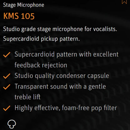 KMS105 Supercardioid Condenser Microphone - Vocal Mic for Recording, Studio & Audio Broadcast