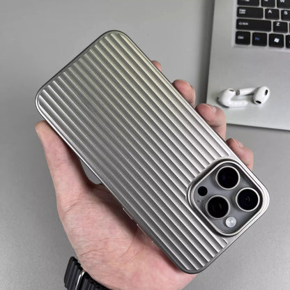 Titanium Stripe iPhone Case - Shockproof Hard Armor Cover with Metal Buttons for iPhone 13–16 Pro Max