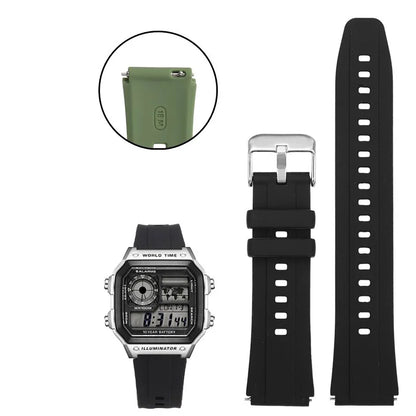 Rubber Silicone Watch Strap for Casio AE-1200, AE-1300, A158, A168W, F-91W & GW400 Series - Replacement Sport Watchband