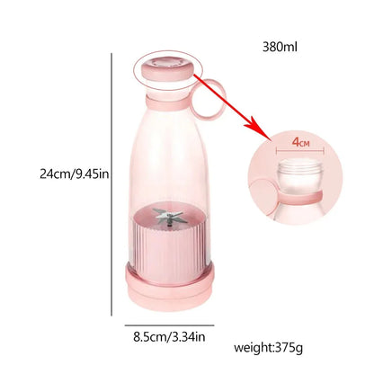 380ML USB Rechargeable Portable Blender – Mini Electric Juicer Bottle for Smoothies, Fresh Fruit & Ice Crushing