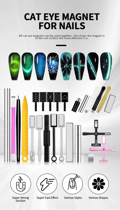 Nail Art Magnetic Wand Pen Set - 3D Cat Eye Gel Painting, UV Gel Polish Magnet Tools for Magic Manicure