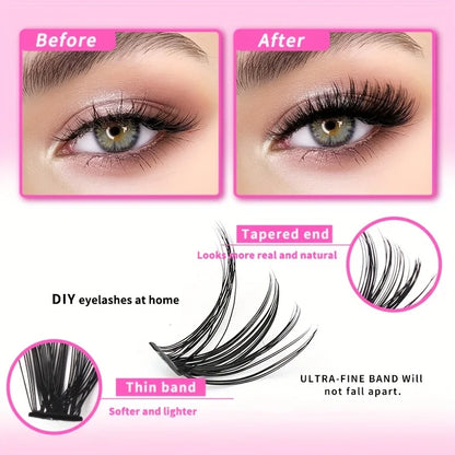 640Pcs Eyelash Extension Kit – D Curl 9-16mm Lash Clusters with Bond & Seal, Tweezers, and Brush