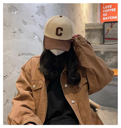 Unisex Baseball Cap – Fashion Letter C Patch, Color Block Design, Summer Sun Visor Hat for Men & Women
