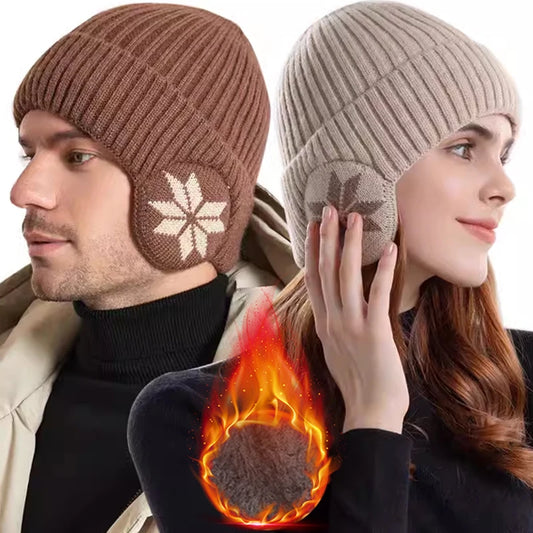 Unisex Winter Warm Plush Knitted Beanie - Coldproof Skull Cap for Men and Women, Outdoor Ear Protection Wool Hat