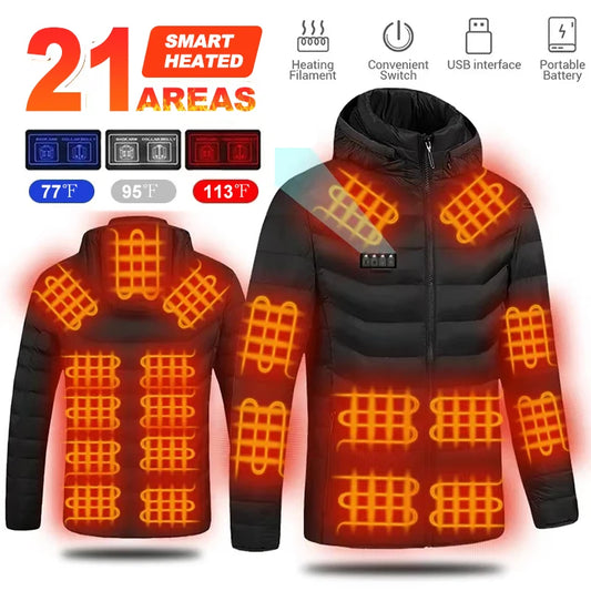 21-Zone USB Heated Jacket for Men & Women – Warm Self-Heating Vest & Coat for Skiing, Camping, Hiking, and Winter Wear