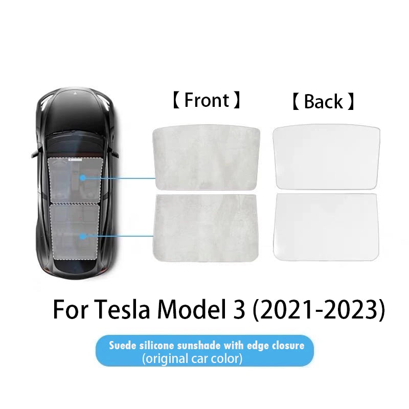 Electrostatic Sunshade for Tesla Model 3 & Y – Ice Cloth Sunroof Front & Rear Glass Skylight Interior Cooling Shade