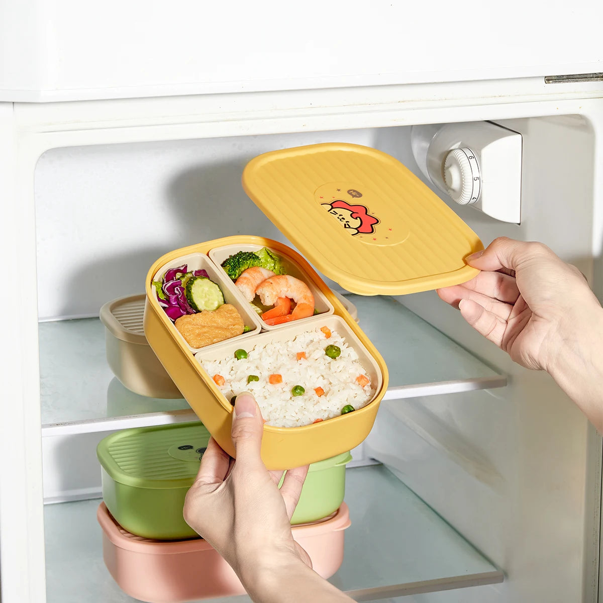 WORTHBUY 3-Grid Portable Lunch Box – Outdoor Sealed Divided Food Container, Detachable Plastic Microwave-Safe Box for Kids & Students