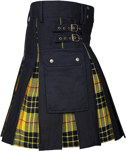 Men's Utility Kilt – 100% Cotton Jeans Hybrid with Modern Box Pleated Tartan, Traditional Design