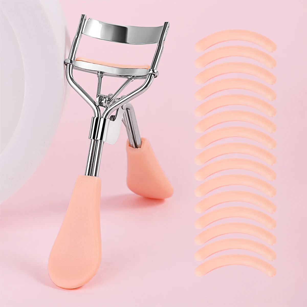 Portable Eyelash Curler - Stainless Steel Lash Curling Tool with 15 Silicone Pads