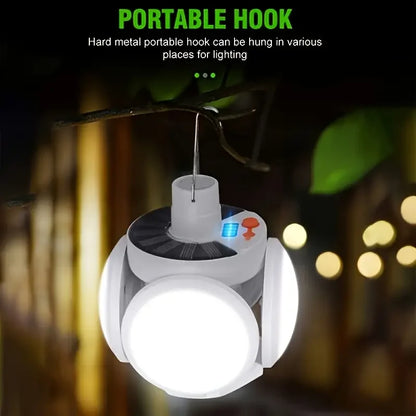 Solar Folding LED Light - USB Rechargeable Portable Outdoor Camping and Emergency Lamp