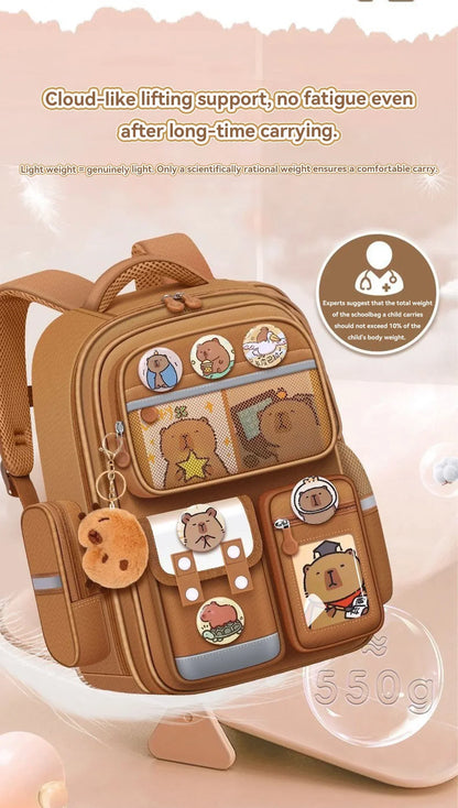 Capybara Waterproof School Backpack | Large Capacity, Ergonomic Straps for Students, Spine-Friendly Gift Bag
