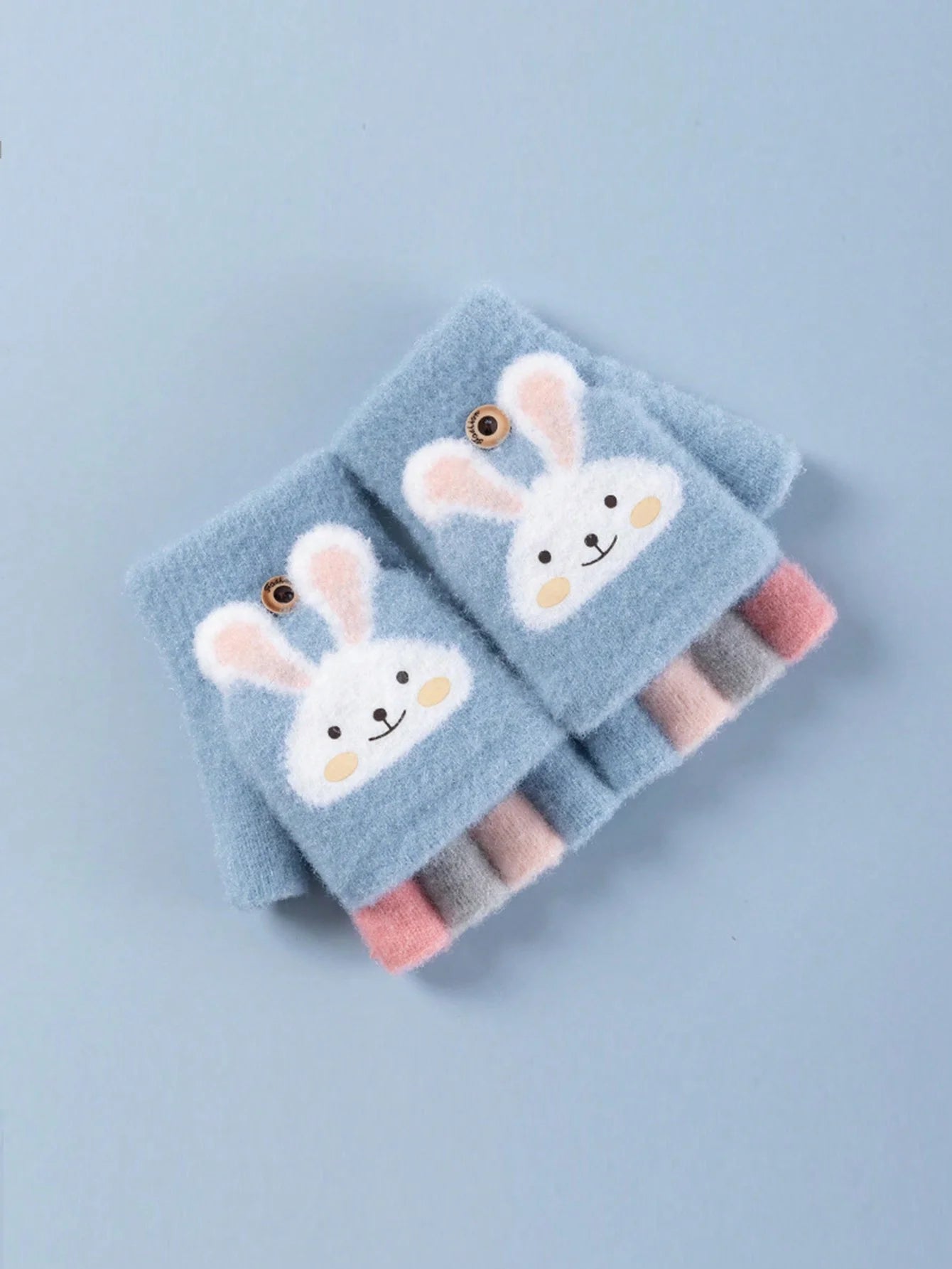 Half-Finger Gloves with Flip-Top Cover - Girls’ Winter Rabbit Fleece Gloves for Writing, Warm Cotton Handwear