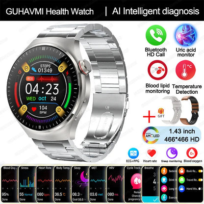 2025 Nursing-Grade Smartwatch — Blood Oxygen, Lipid, Uric Acid, ECG+PPG, Body Temperature & Bluetooth Call Health Tracker