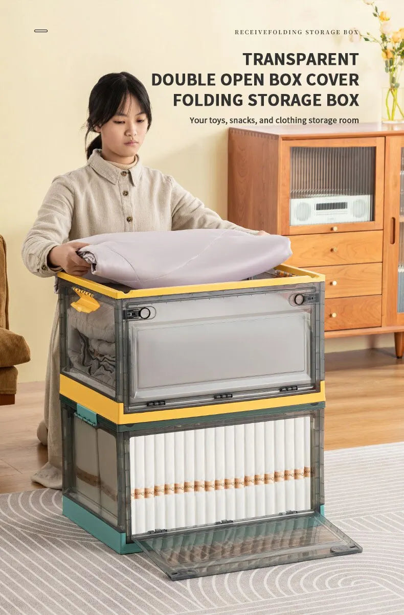 Foldable Transparent Storage Trunk — Large Capacity Plastic Organizer Box for Home, Wardrobe, and Clothes Storage