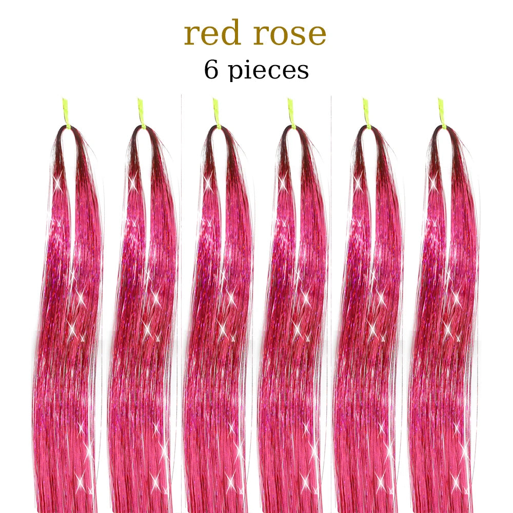 48-Inch Hair Tinsel Kit – 1200 Strands, 12 Colors Sparkling Fairy Hair Extensions with Tool