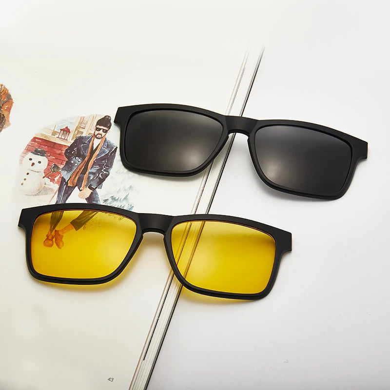 6-in-1 Polarized Magnetic Clip-On Sunglasses – Men & Women Sun Glasses with Frame & Bag