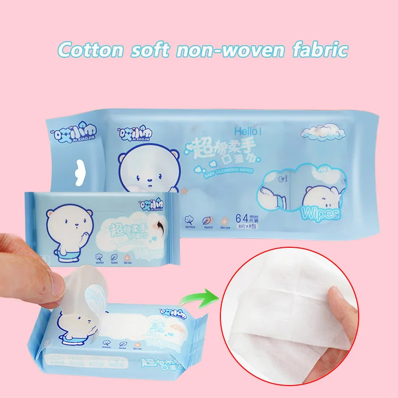 64Pcs Disposable Mini Hand Wipes – Portable Travel Size Hand & Mouth Cleaning Wet Wipes for Home, School & Daily Hygiene Use