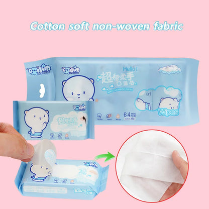 64Pcs Disposable Mini Hand Wipes – Portable Travel Size Hand & Mouth Cleaning Wet Wipes for Home, School & Daily Hygiene Use