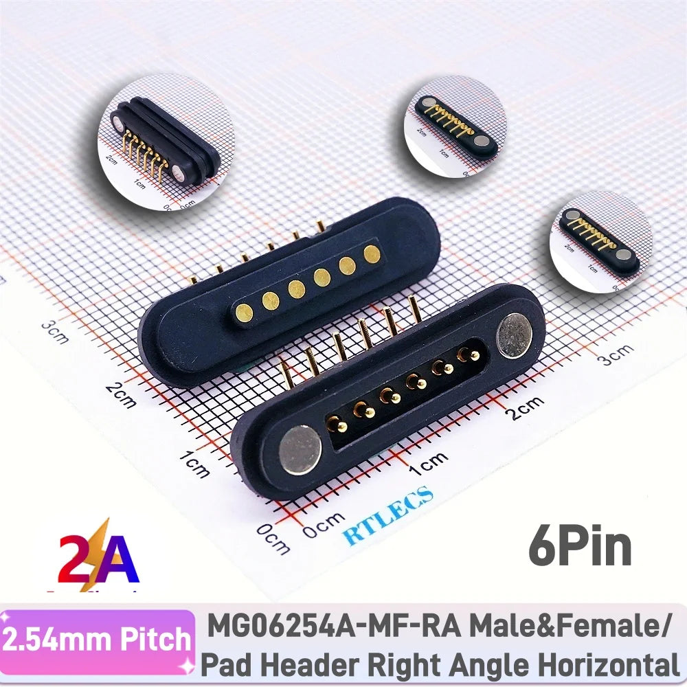 Magnetic Pogo Pin Connector - 2A Waterproof Spring-Loaded 2.54mm Male Female DC Power Socket, 2/3/4/5/6 Position Contact Strip
