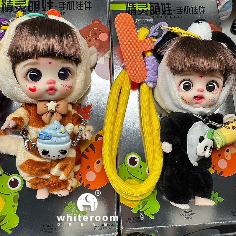Mini Labbu Pocket Doll – Jointed Blythe-Style Boy & Girl Doll for Girls, Rainbow Ball Mobile Phone Decoration