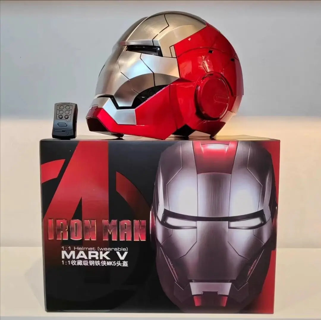 1:1 Iron Man Helmet Mk5 to Mk50 – Avengers War Machine Cosplay with Electric Open/Close, English Voice & Remote Control, Christmas Gift Toy