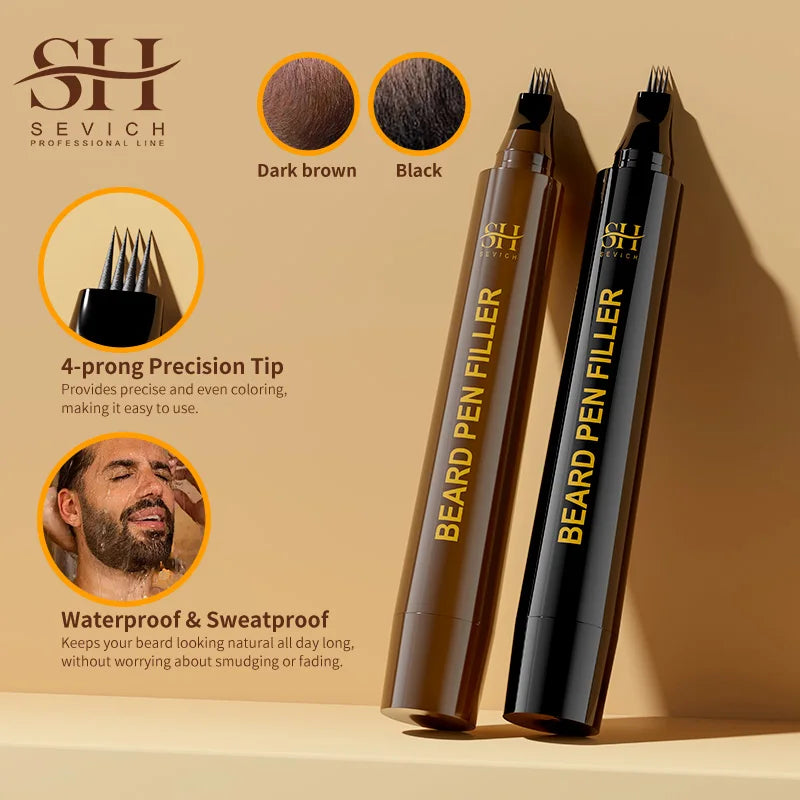Waterproof Beard Filler Pen - Black Moustache & Beard Coloring Enhancer for Fuller-Looking Facial Hair