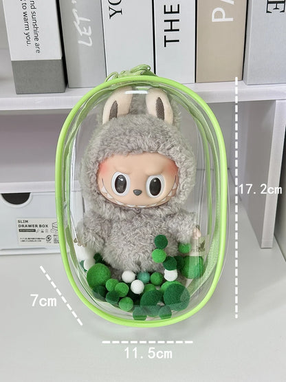 V1 V2 Labubu Protective Cover - 17cm Cotton Doll Sitting Bag, Transparent Dustproof Plush Doll Storage