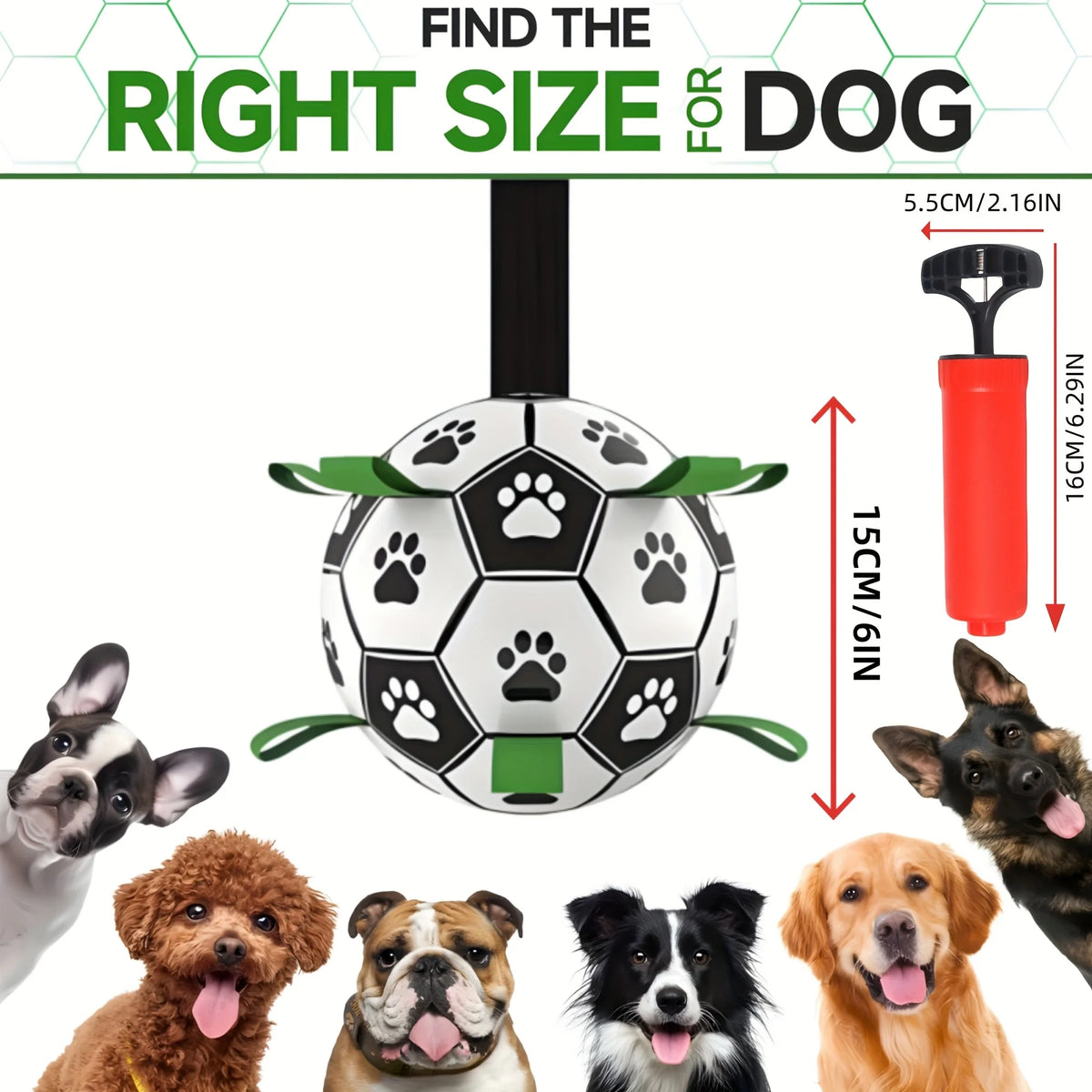 Damaly Interactive Dog Soccer Ball - Durable Water-Resistant Play Ball with Grip Ring for Chasing and Fetch, No Battery Required