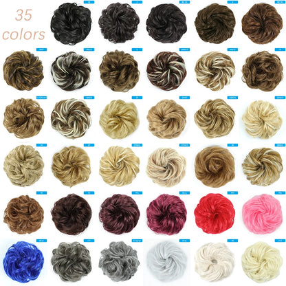 AZQUEEN Messy Bun Hair Extension – Synthetic Curly Wave Chignon Scrunchie, Elastic Band Updo Hairpiece for Women
