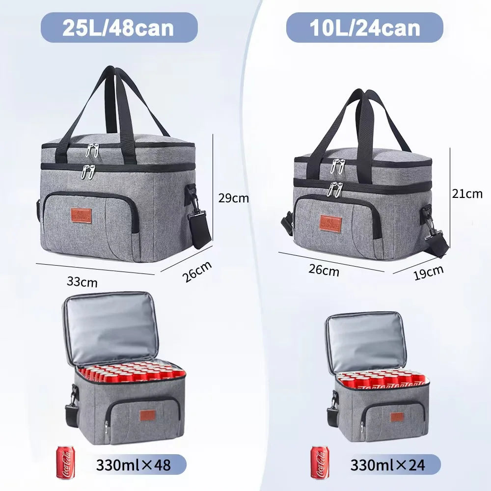 Multifunctional Double-Layer Tote Cooler Bag – Large Capacity Travel and Picnic Lunch Box with Shoulder Strap for Men and Women