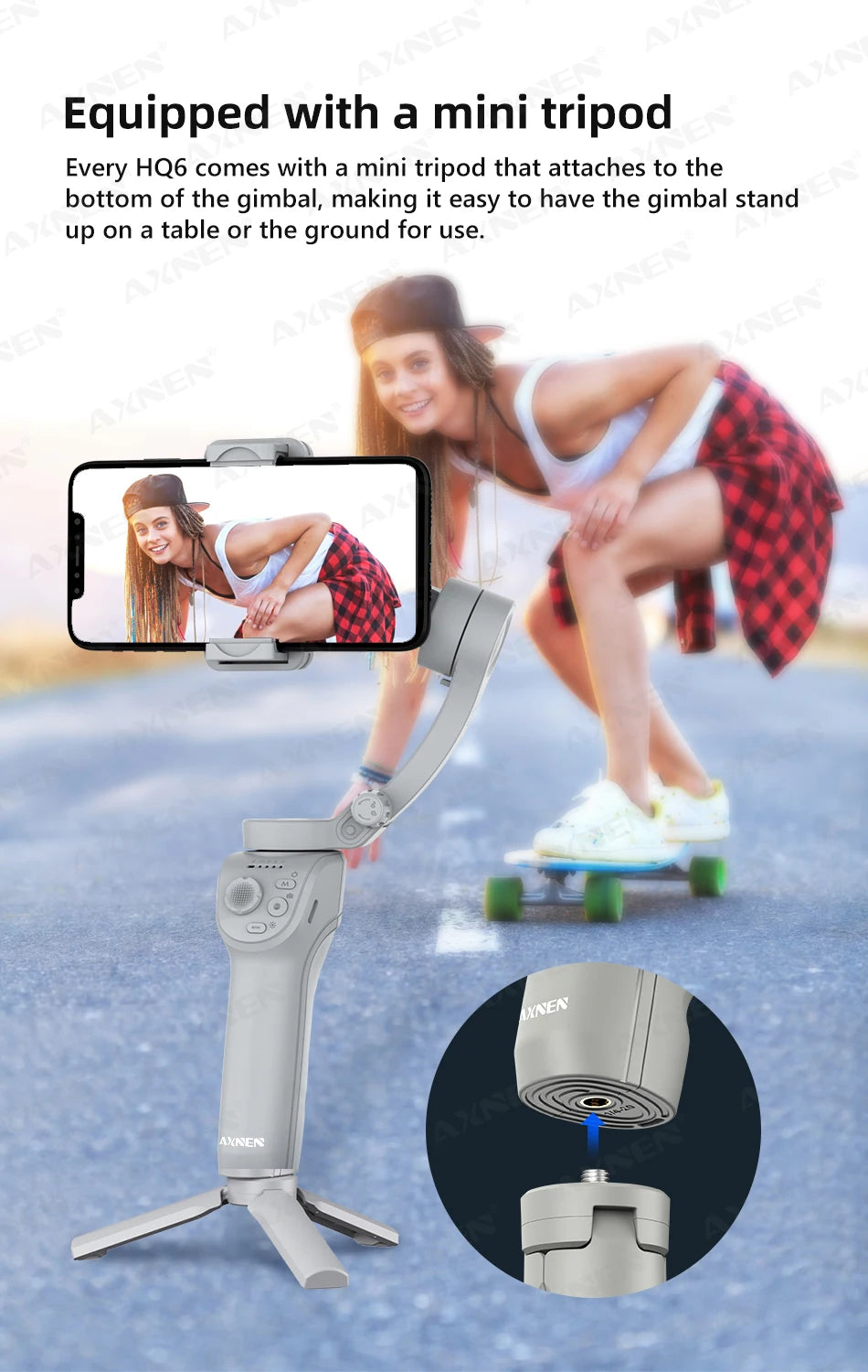 HQ6 3-Axis Gimbal Handheld Stabilizer – With Fill Light, Face Tracking, Anti-Shake for Android & iPhone Video Recording