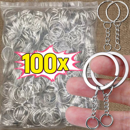 50/100pcs Stainless Steel Keyring Set – Split Rings, Lobster Clasps & Chains for DIY Keychains & Keyfobs