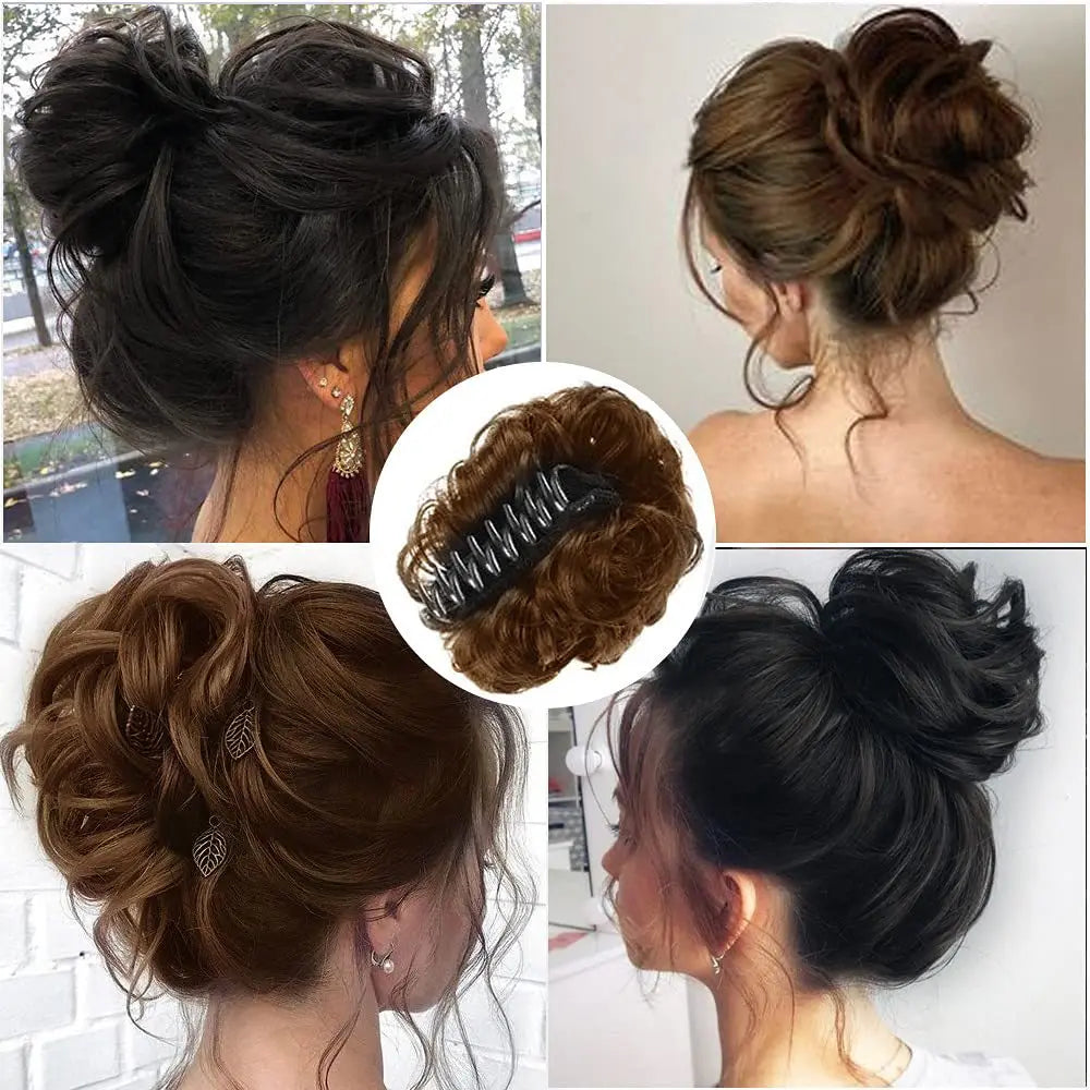 Sunslymei Synthetic Hair Bun Clip-in – Curly Messy Chignon Ponytail Hairpiece Scrunchie Extensions for Women