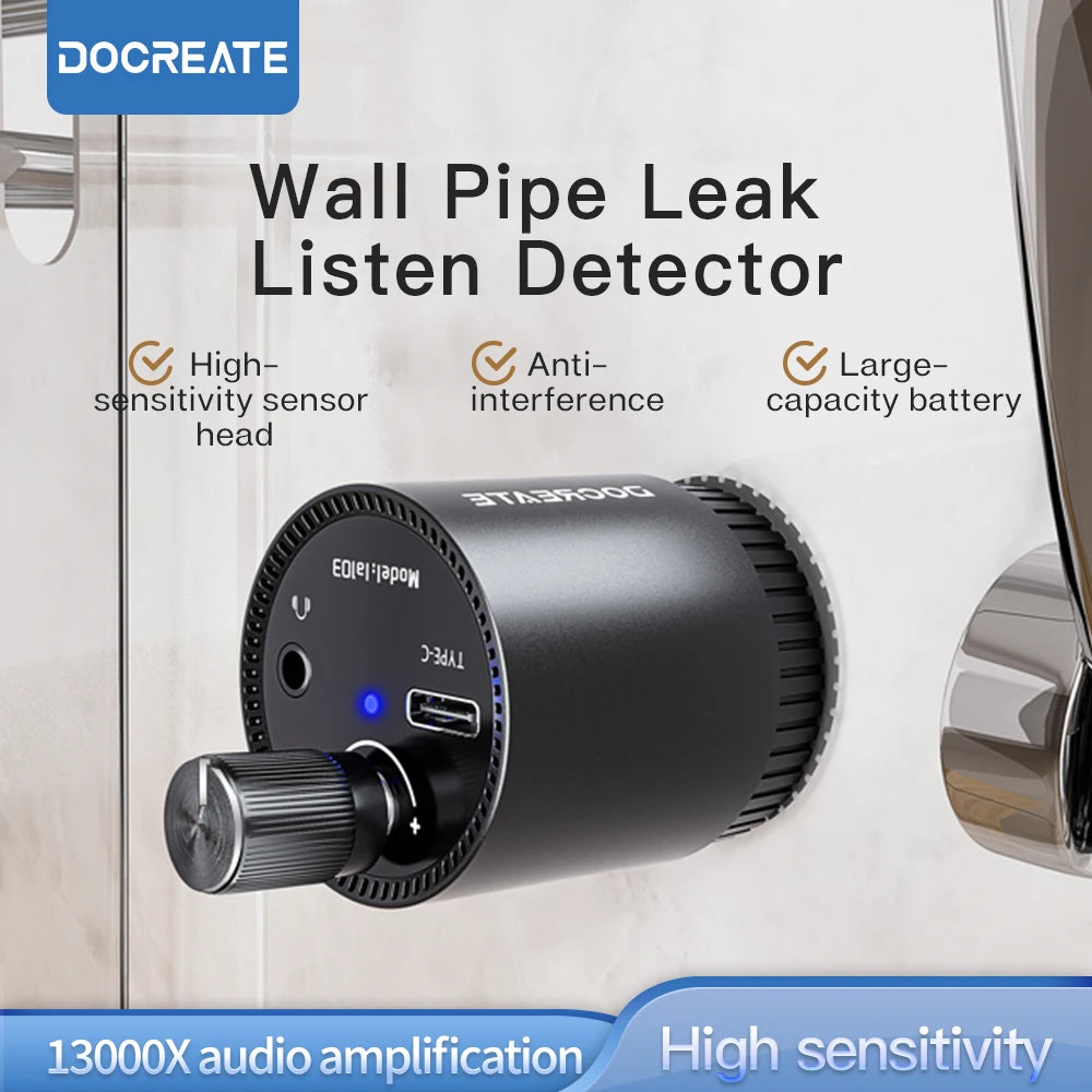 Docreate Mini Leak Detector & Sound Amplifier - 13000X Audio Magnification Sensor with Rechargeable 200mAh Battery