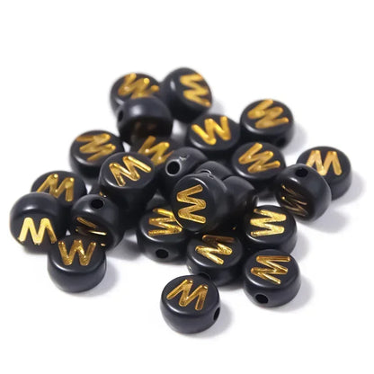A-Z Alphabet Beads Set - 100-500pcs Black Gold Acrylic Letter Beads for DIY Jewelry Making Charm Bracelets Accessories