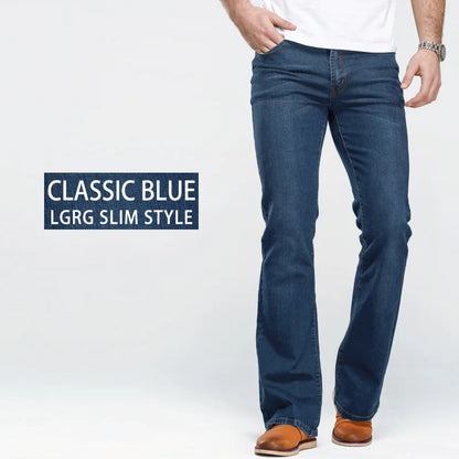 Men’s Bootcut Jeans — Slim Fit Stretch Denim Pants Slightly Flared Classic Designer Trousers Blue Black