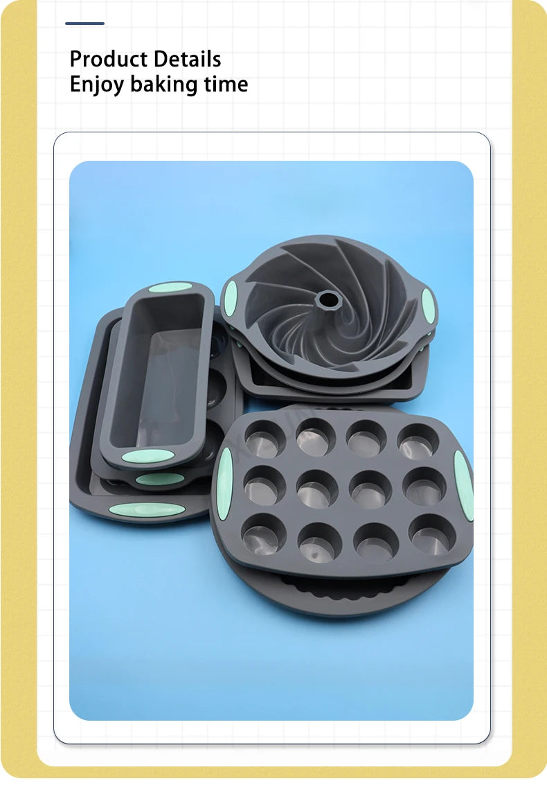 Heat Resistant Silicone Bakeware Set - Loaf, Bread, Muffin, Donut, and Cake Baking Tray Oven Pan Set