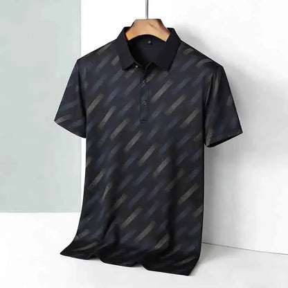 Men's Striped Print Polo Shirt - Short Sleeve Lapel Collar Casual Golf Business Top