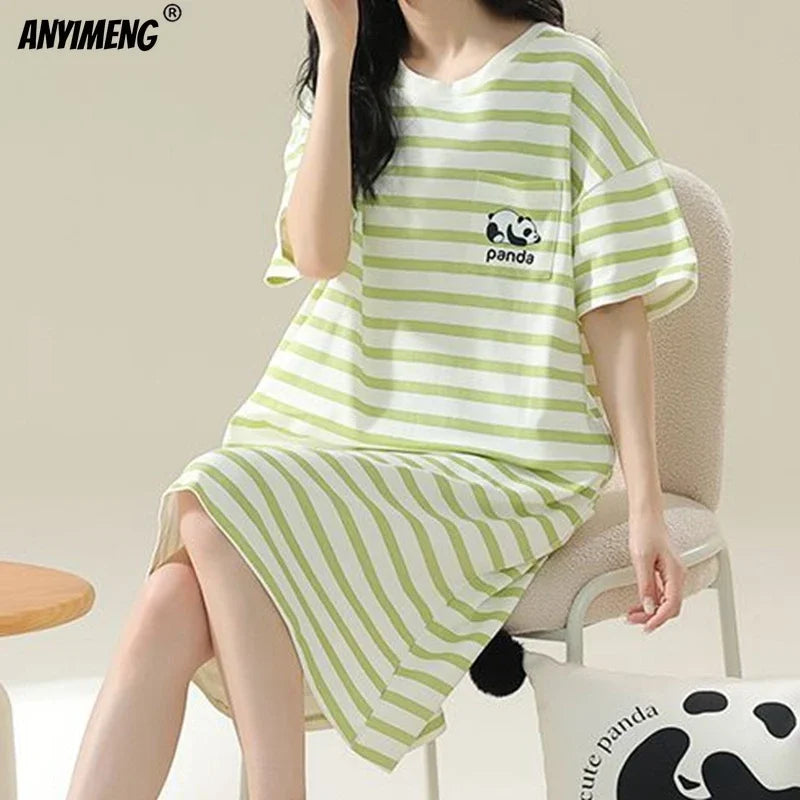 100% Cotton Women's Nightgown - Plus Size M-4XL Short Sleeve Summer Sleepshirt